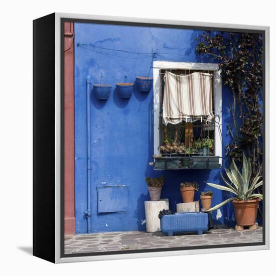 Pot Plants on Blue Painted Venice Building Exterior-Mike Burton-Framed Premier Image Canvas