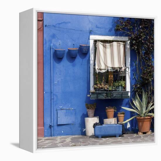 Pot Plants on Blue Painted Venice Building Exterior-Mike Burton-Framed Premier Image Canvas