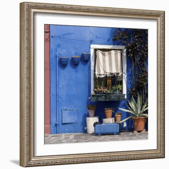 Pot Plants on Blue Painted Venice Building Exterior-Mike Burton-Framed Photographic Print