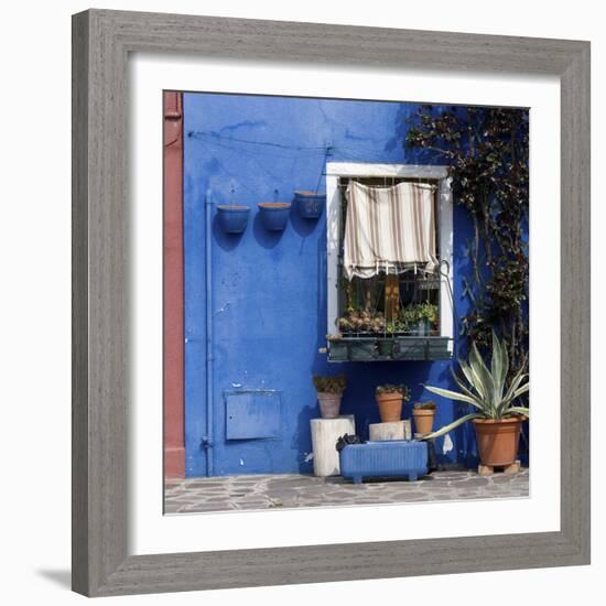 Pot Plants on Blue Painted Venice Building Exterior-Mike Burton-Framed Photographic Print