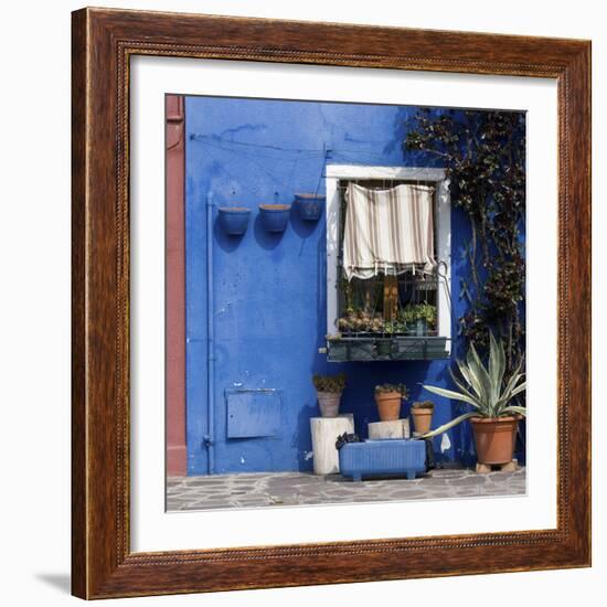 Pot Plants on Blue Painted Venice Building Exterior-Mike Burton-Framed Photographic Print