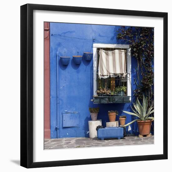 Pot Plants on Blue Painted Venice Building Exterior-Mike Burton-Framed Photographic Print