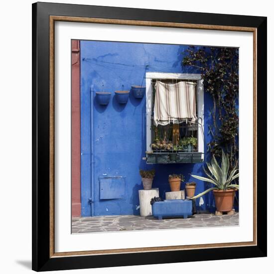 Pot Plants on Blue Painted Venice Building Exterior-Mike Burton-Framed Photographic Print