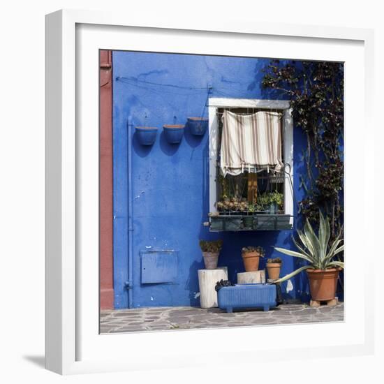 Pot Plants on Blue Painted Venice Building Exterior-Mike Burton-Framed Photographic Print