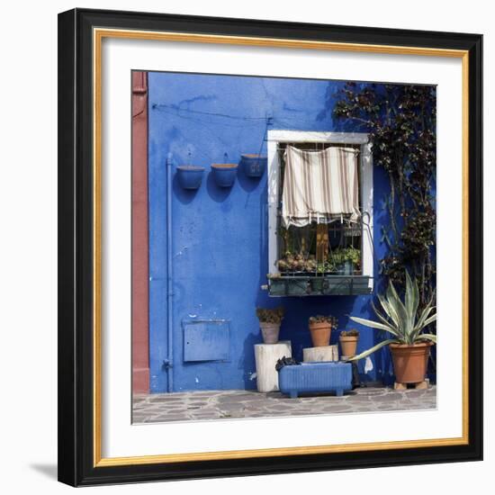 Pot Plants on Blue Painted Venice Building Exterior-Mike Burton-Framed Photographic Print