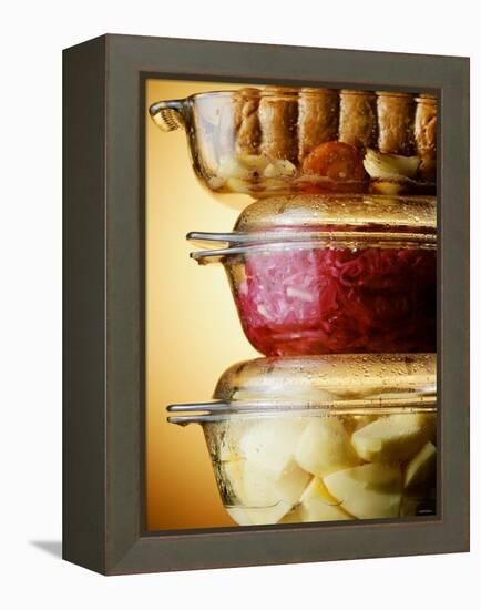 Potatoes, Red Cabbage & Meat in Glass Pots-Wolfgang Usbeck-Framed Premier Image Canvas