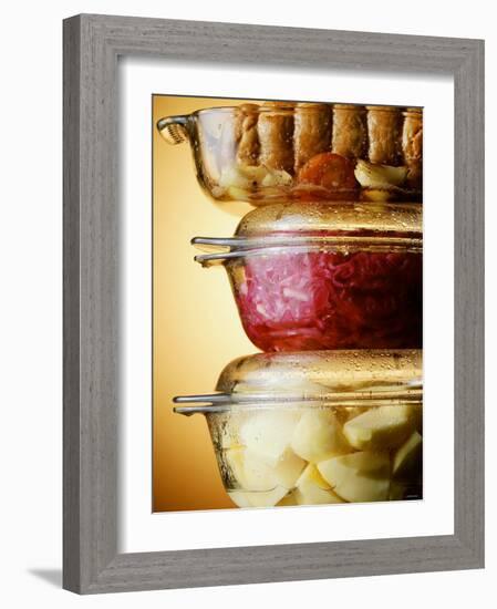 Potatoes, Red Cabbage & Meat in Glass Pots-Wolfgang Usbeck-Framed Photographic Print