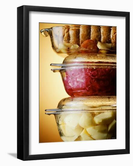 Potatoes, Red Cabbage & Meat in Glass Pots-Wolfgang Usbeck-Framed Photographic Print