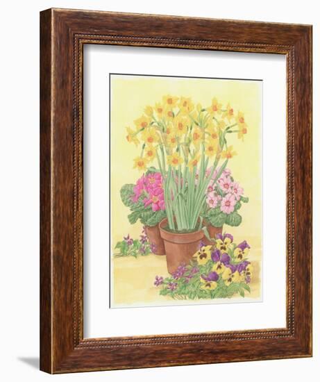 Pots of Spring Flowers, 2003-Linda Benton-Framed Giclee Print