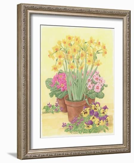 Pots of Spring Flowers, 2003-Linda Benton-Framed Giclee Print