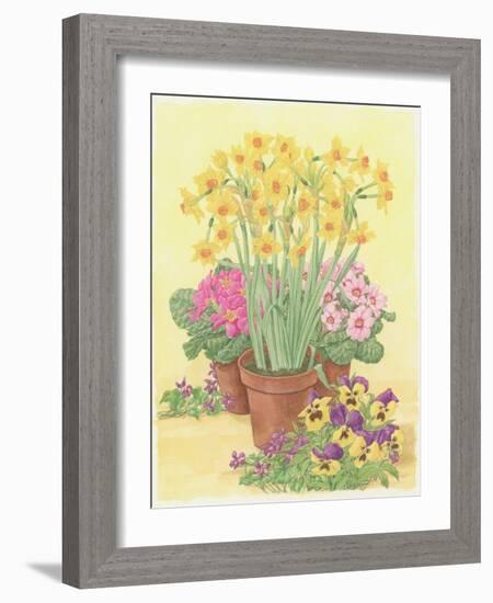 Pots of Spring Flowers, 2003-Linda Benton-Framed Giclee Print