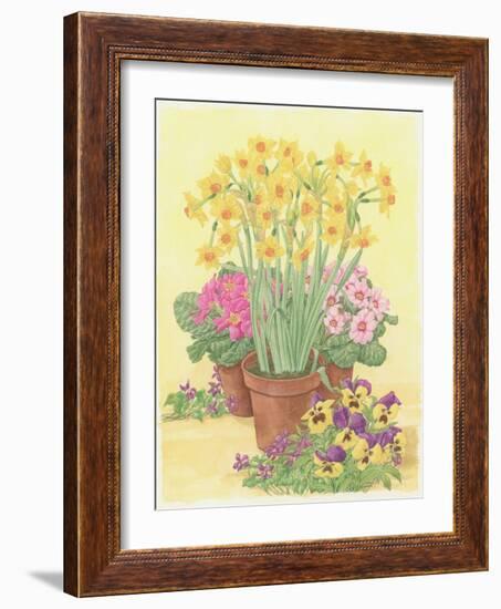 Pots of Spring Flowers, 2003-Linda Benton-Framed Giclee Print