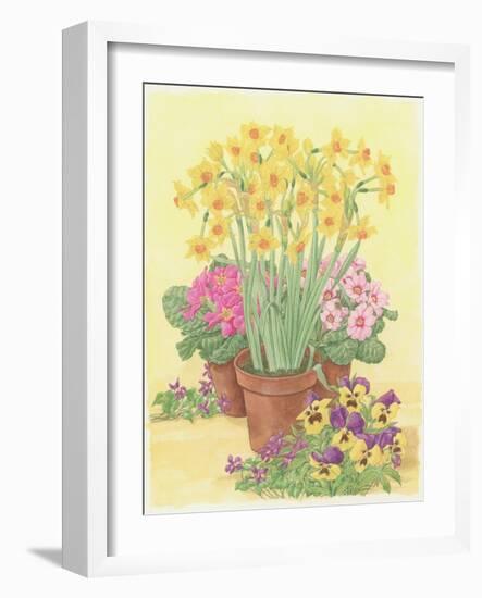 Pots of Spring Flowers, 2003-Linda Benton-Framed Giclee Print