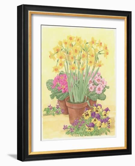 Pots of Spring Flowers, 2003-Linda Benton-Framed Giclee Print