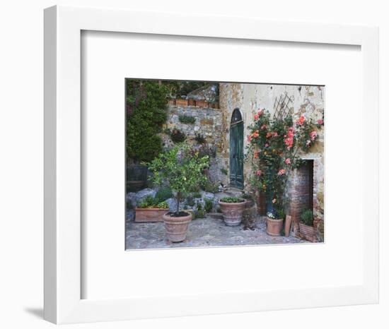 Potted Plants Decorate a Patio in Tuscany, Petroio, Italy-Dennis Flaherty-Framed Photographic Print