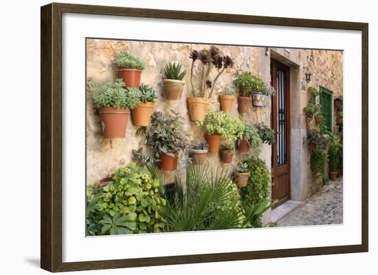 Potted Plants on the Wall of a House, Valldemossa, Mallorca, Spain-Peter Thompson-Framed Photographic Print