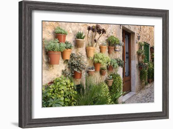 Potted Plants on the Wall of a House, Valldemossa, Mallorca, Spain-Peter Thompson-Framed Photographic Print