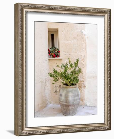 Potted plants outside the Sassi houses.-Julie Eggers-Framed Photographic Print