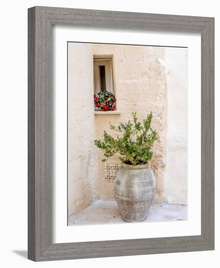 Potted plants outside the Sassi houses.-Julie Eggers-Framed Photographic Print