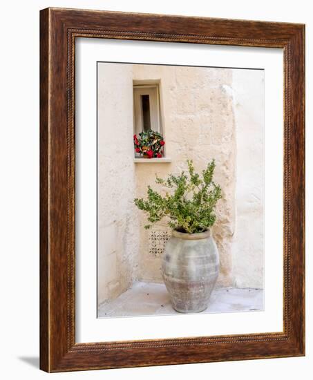 Potted plants outside the Sassi houses.-Julie Eggers-Framed Photographic Print