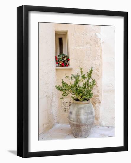 Potted plants outside the Sassi houses.-Julie Eggers-Framed Photographic Print