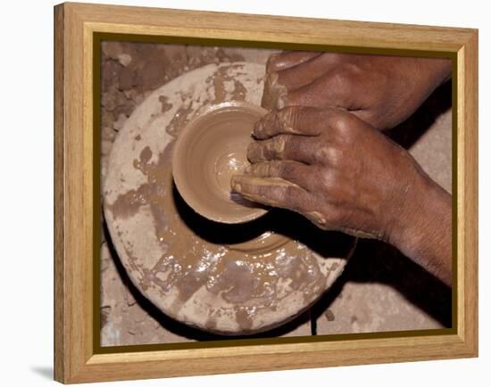 Potter Forms Clay Cup on Wheel, Morocco-Merrill Images-Framed Premier Image Canvas