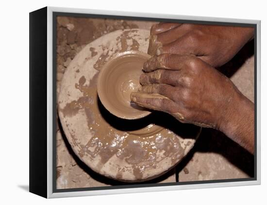 Potter Forms Clay Cup on Wheel, Morocco-Merrill Images-Framed Premier Image Canvas