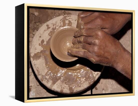 Potter Forms Clay Cup on Wheel, Morocco-Merrill Images-Framed Premier Image Canvas