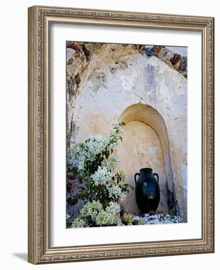 Pottery and Flowering Vine, Oia, Santorini, Greece-Darrell Gulin-Framed Photographic Print