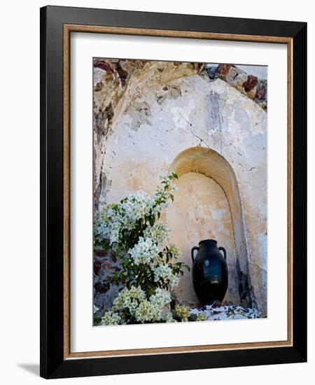 Pottery and Flowering Vine, Oia, Santorini, Greece-Darrell Gulin-Framed Photographic Print