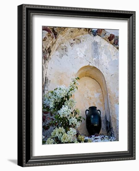 Pottery and Flowering Vine, Oia, Santorini, Greece-Darrell Gulin-Framed Photographic Print