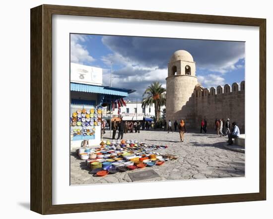 Pottery Shop Display Outside the Great Mosque, Place De La Grande Mosque, Medina, Sousse, Tunisia-Dallas & John Heaton-Framed Photographic Print