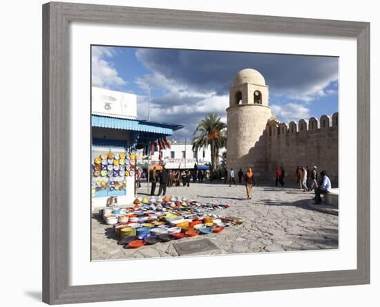 Pottery Shop Display Outside the Great Mosque, Place De La Grande Mosque, Medina, Sousse, Tunisia-Dallas & John Heaton-Framed Photographic Print