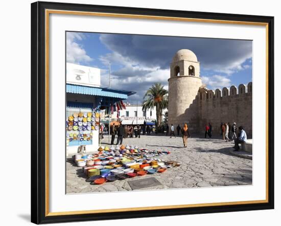 Pottery Shop Display Outside the Great Mosque, Place De La Grande Mosque, Medina, Sousse, Tunisia-Dallas & John Heaton-Framed Photographic Print