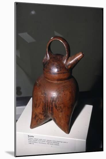 Pottery vessel with twin spouts (one missing) and strap-handle, Quimbaya, Columbia, 500-1000-Unknown-Mounted Giclee Print