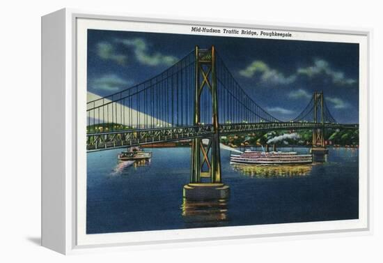 Poughkeepsie, New York - Night View of Mid-Hudson Traffic Bridge-Lantern Press-Framed Stretched Canvas