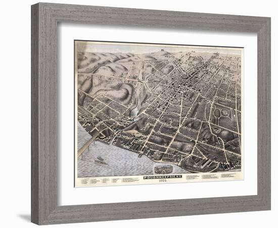 Poughkeepsie, New York - Panoramic Map-Lantern Press-Framed Art Print