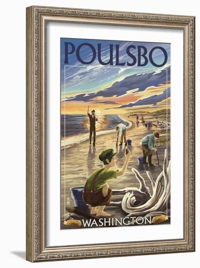 Poulsbo, Washington - Clam Diggers-Lantern Press-Framed Premium Giclee Print