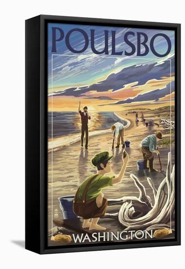 Poulsbo, Washington - Clam Diggers-Lantern Press-Framed Stretched Canvas