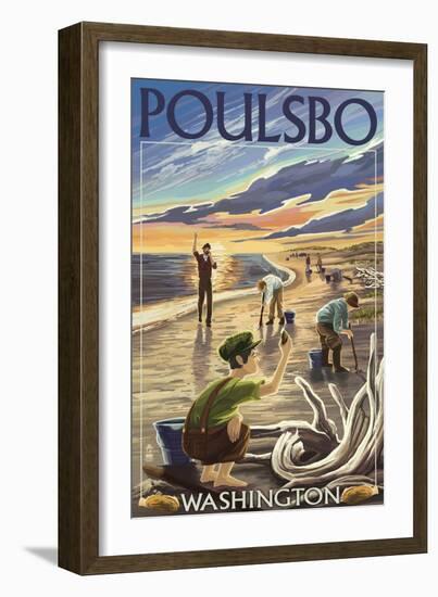 Poulsbo, Washington - Clam Diggers-Lantern Press-Framed Art Print