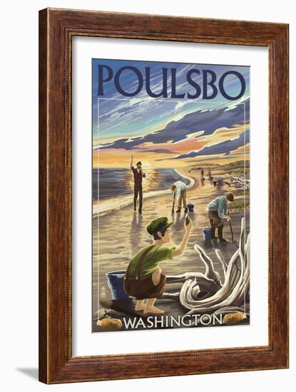 Poulsbo, Washington - Clam Diggers-Lantern Press-Framed Art Print