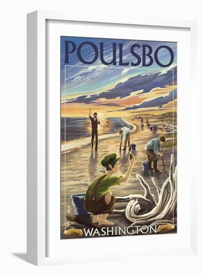 Poulsbo, Washington - Clam Diggers-Lantern Press-Framed Art Print