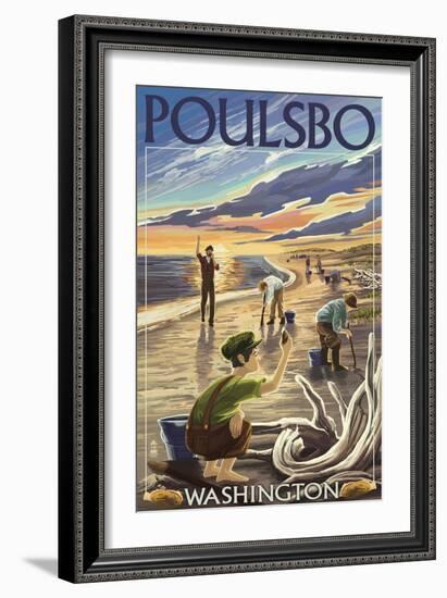 Poulsbo, Washington - Clam Diggers-Lantern Press-Framed Art Print