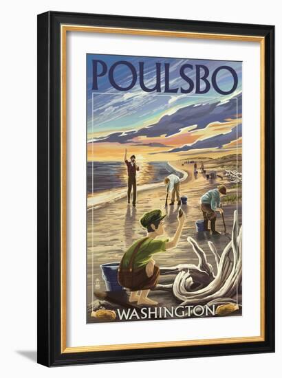 Poulsbo, Washington - Clam Diggers-Lantern Press-Framed Art Print