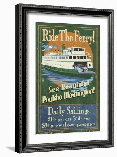 Poulsbo, Washington - Ferry Ride Vintage Sign-Lantern Press-Framed Art Print
