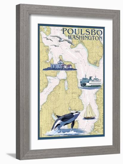 Poulsbo, Washington - Nautical Chart-Lantern Press-Framed Art Print