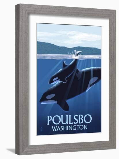 Poulsbo, Washington - Orca and Calf-Lantern Press-Framed Art Print