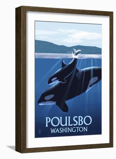 Poulsbo, Washington - Orca and Calf-Lantern Press-Framed Art Print