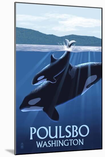 Poulsbo, Washington - Orca and Calf-Lantern Press-Mounted Art Print