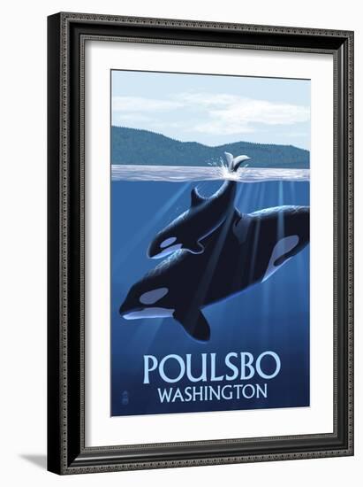 Poulsbo, Washington - Orca and Calf-Lantern Press-Framed Art Print